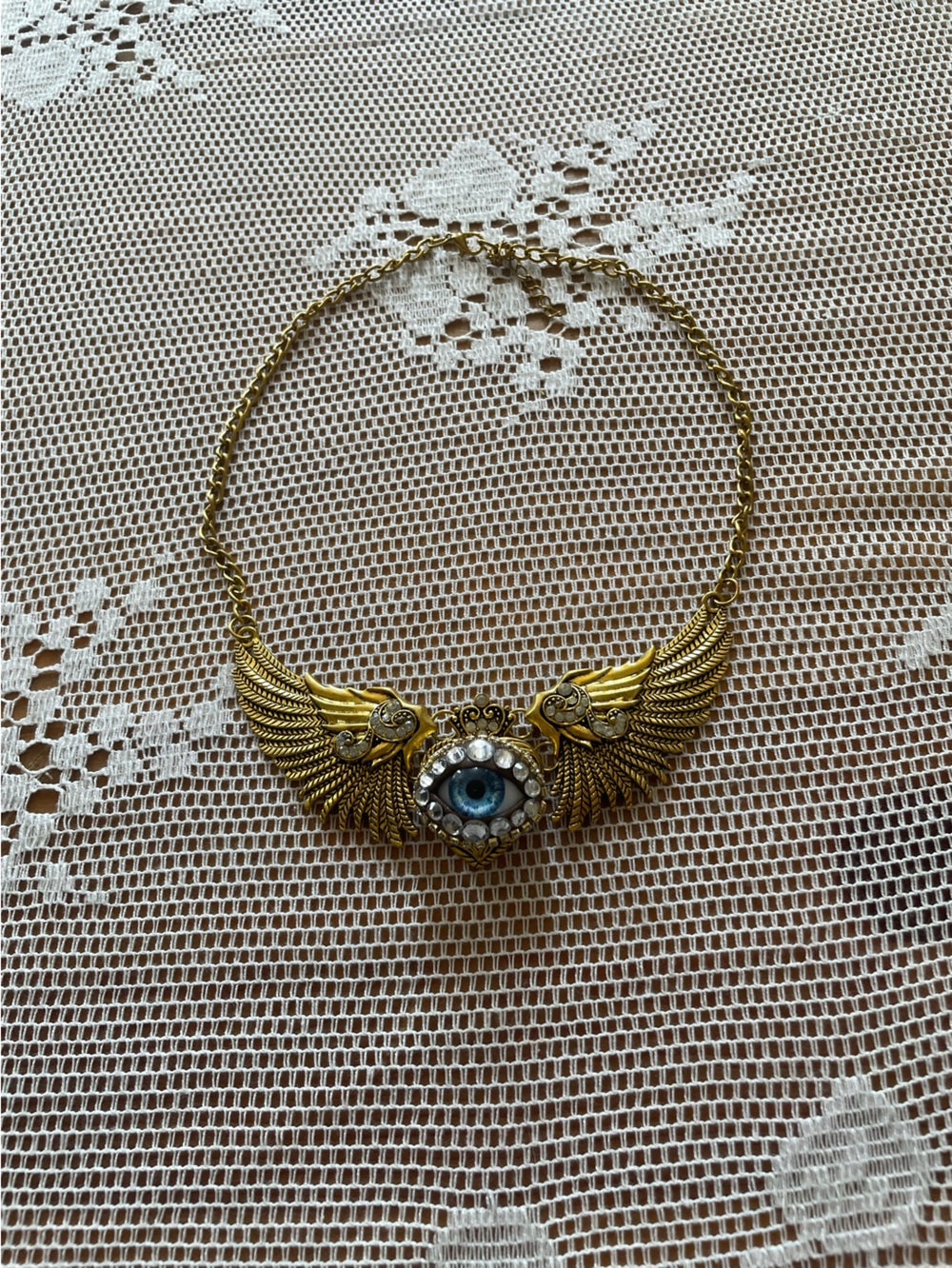 Winged Heart Eyeball Statement Necklace Handmade Glass Iris by JenBurnsArt